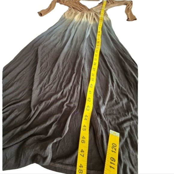 Anthropologie Fraiche by J Ombre Maxi Dress L Tan Black Plunge Boho Long Sleeve - Picture 11 of 14